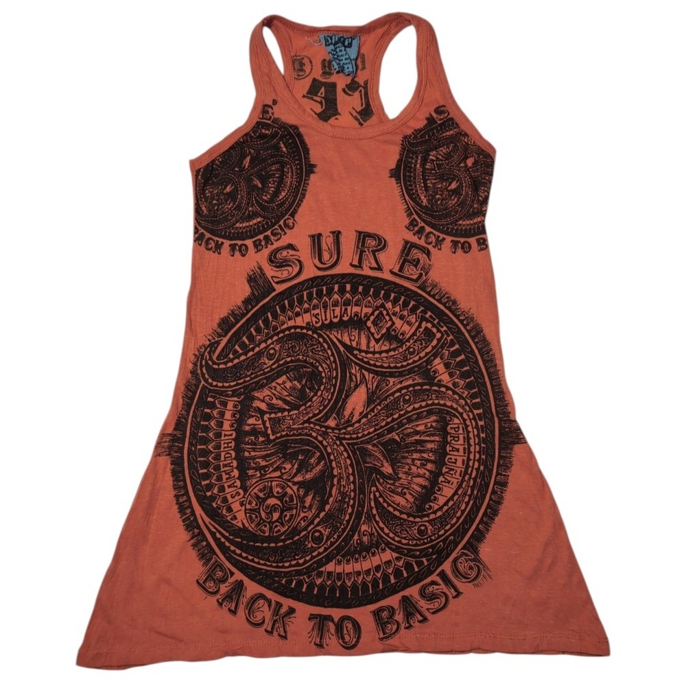 SURE Graphic Tank Top Womens Small Boho Festival Om Spiritual Hippie Indie Artsy